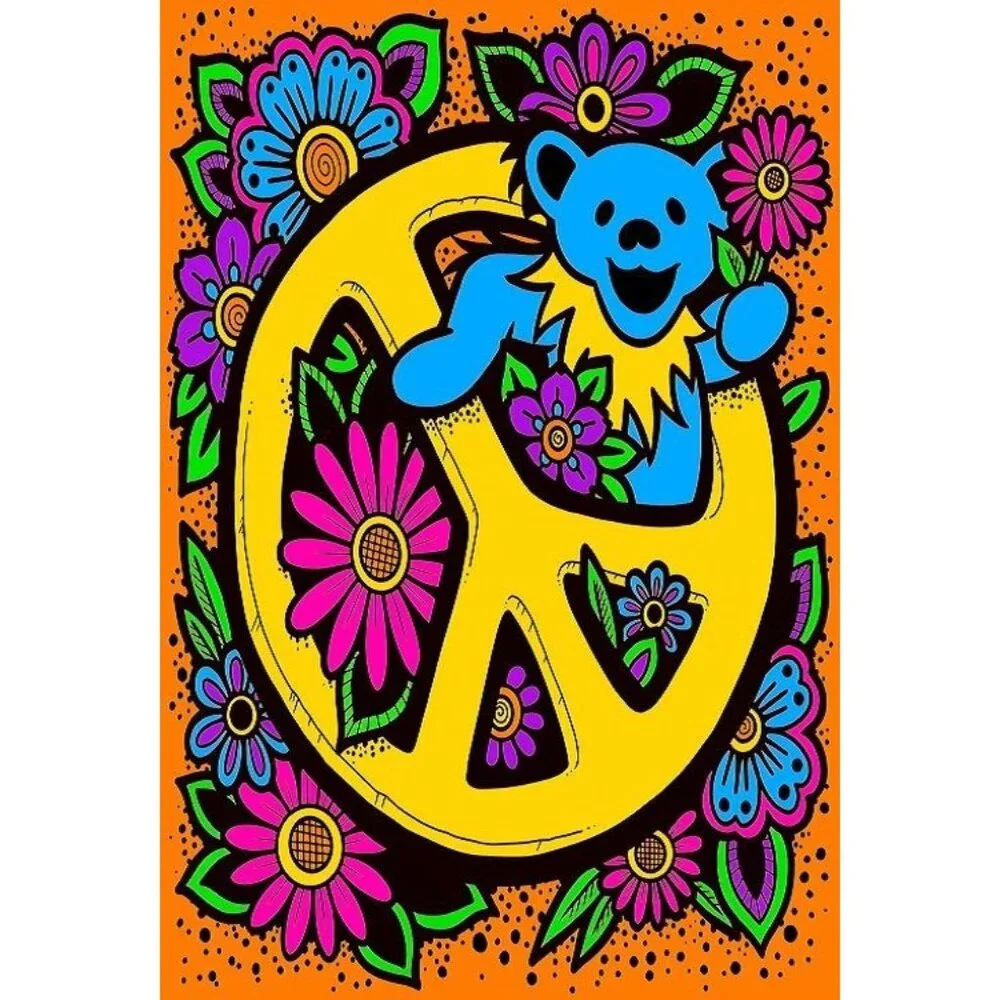 Grateful Dead Tapestry Giant Peace Bear Wall Decor Gift Tapestry Flowers 3D New